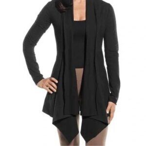 Lysse Women's Open Front Jacket Black Collar Rolled Hem Size L